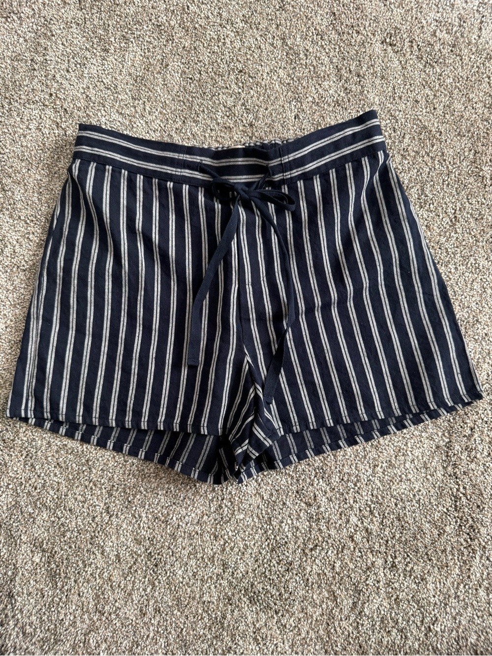 Striped Navy Tie-Waist Women’s Shorts - size xs - linen/cotton fabrics